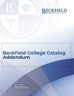 Image of the Beckfield College Catalog Addendum document cover. Click to access more details on academic policies.