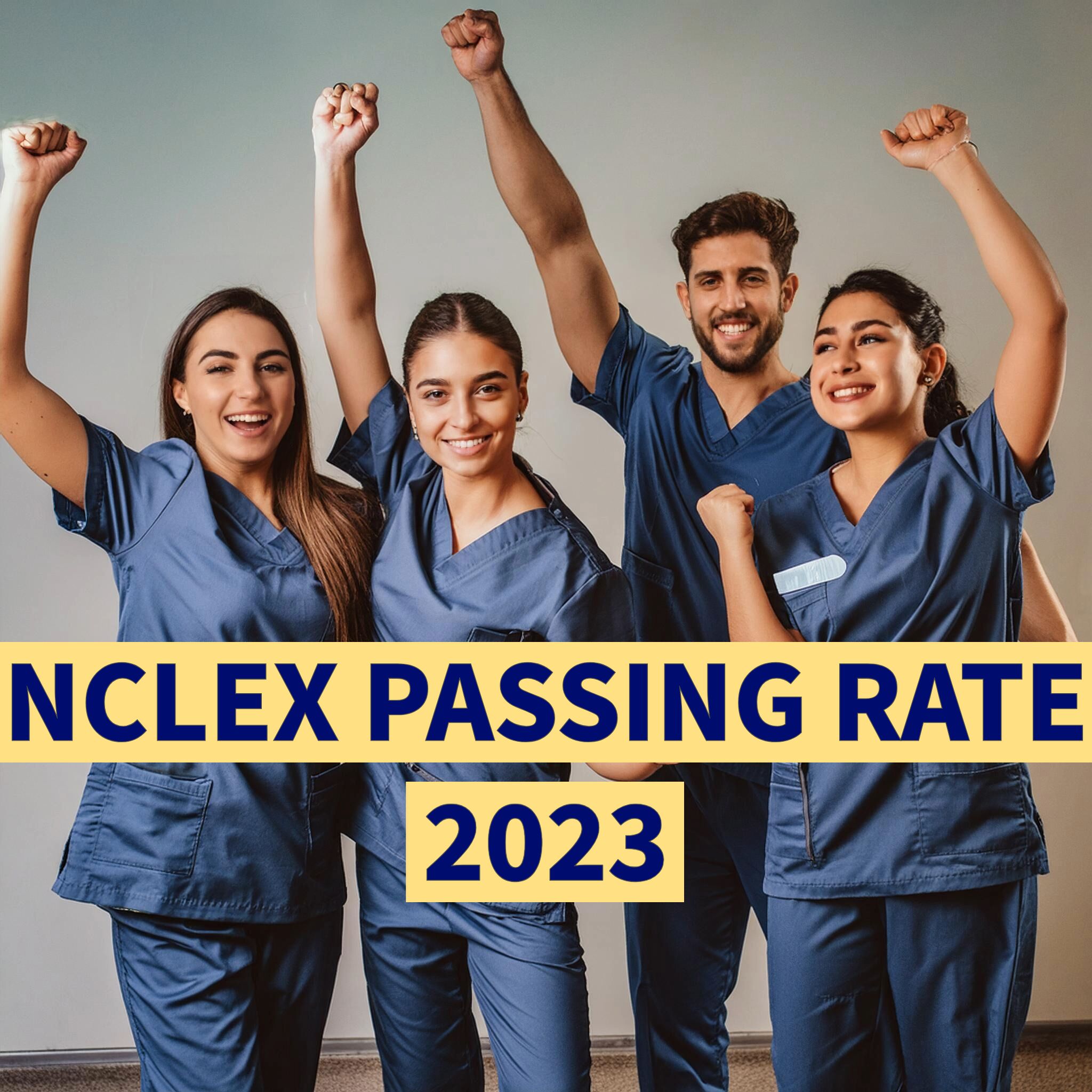 Four Beckfield College students cheering for the 2023 NCLEX passing rates