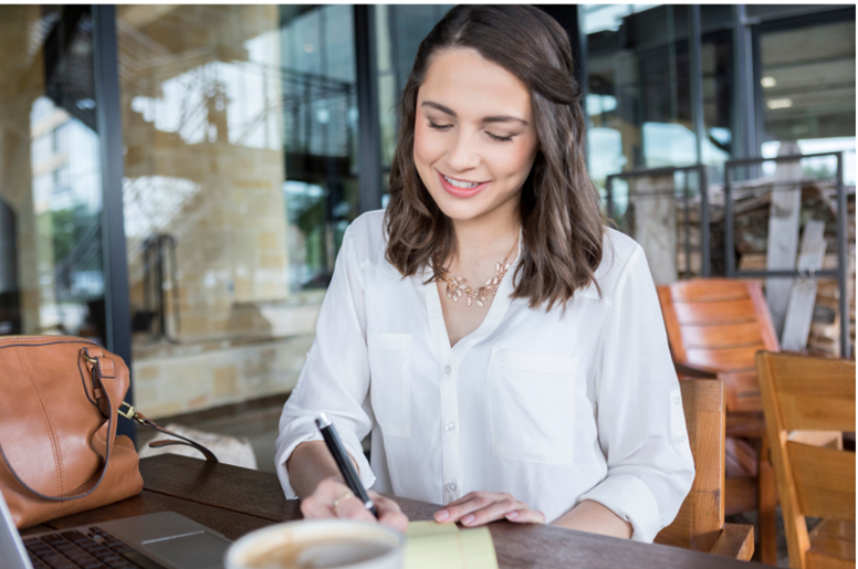 A young female student is studying