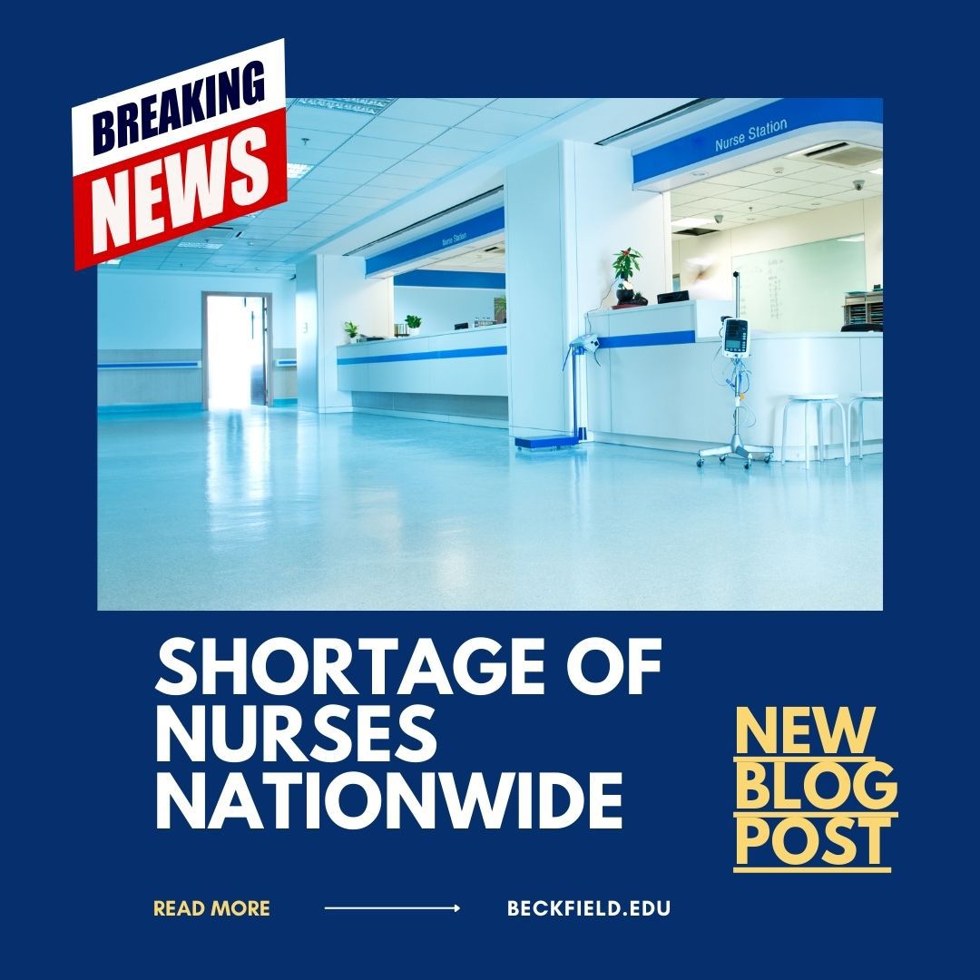 A blog post cover for "Shortage of Nurses Nationwide" showing an empty hospital