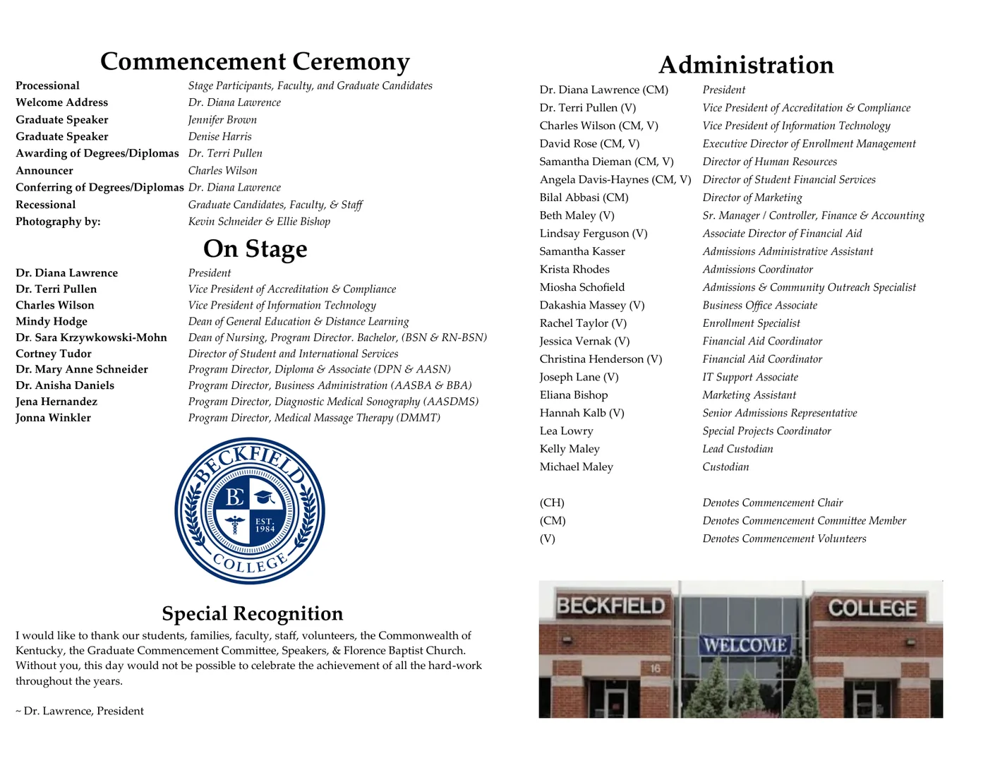2026 BECKFIELD COLLEGE COMMENCEMENT PROGRAM - Beckfield College