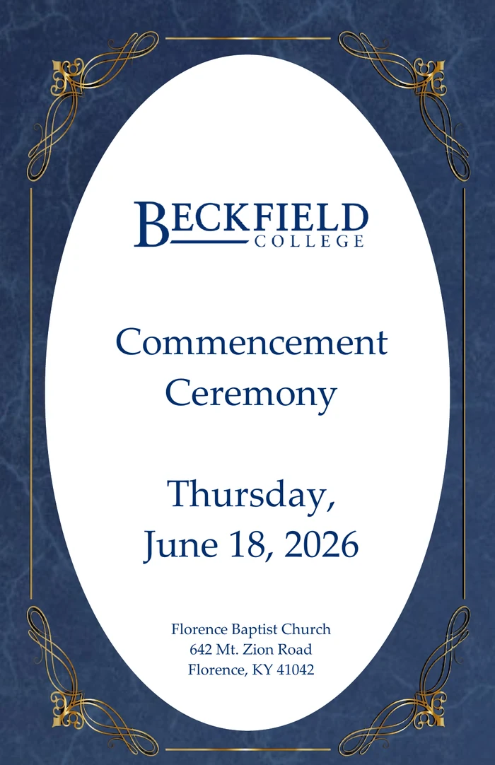 Front cover of the Beckfield College 2026 Commencement Ceremony program