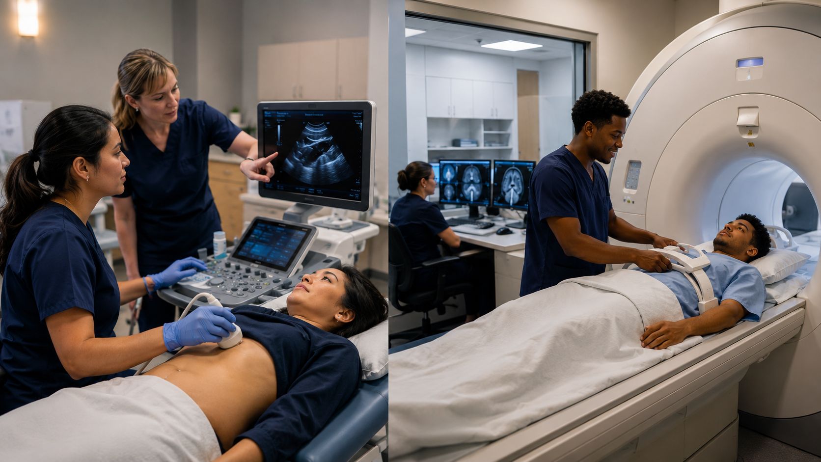 Students training in diagnostic medical sonography and magnetic resonance imaging