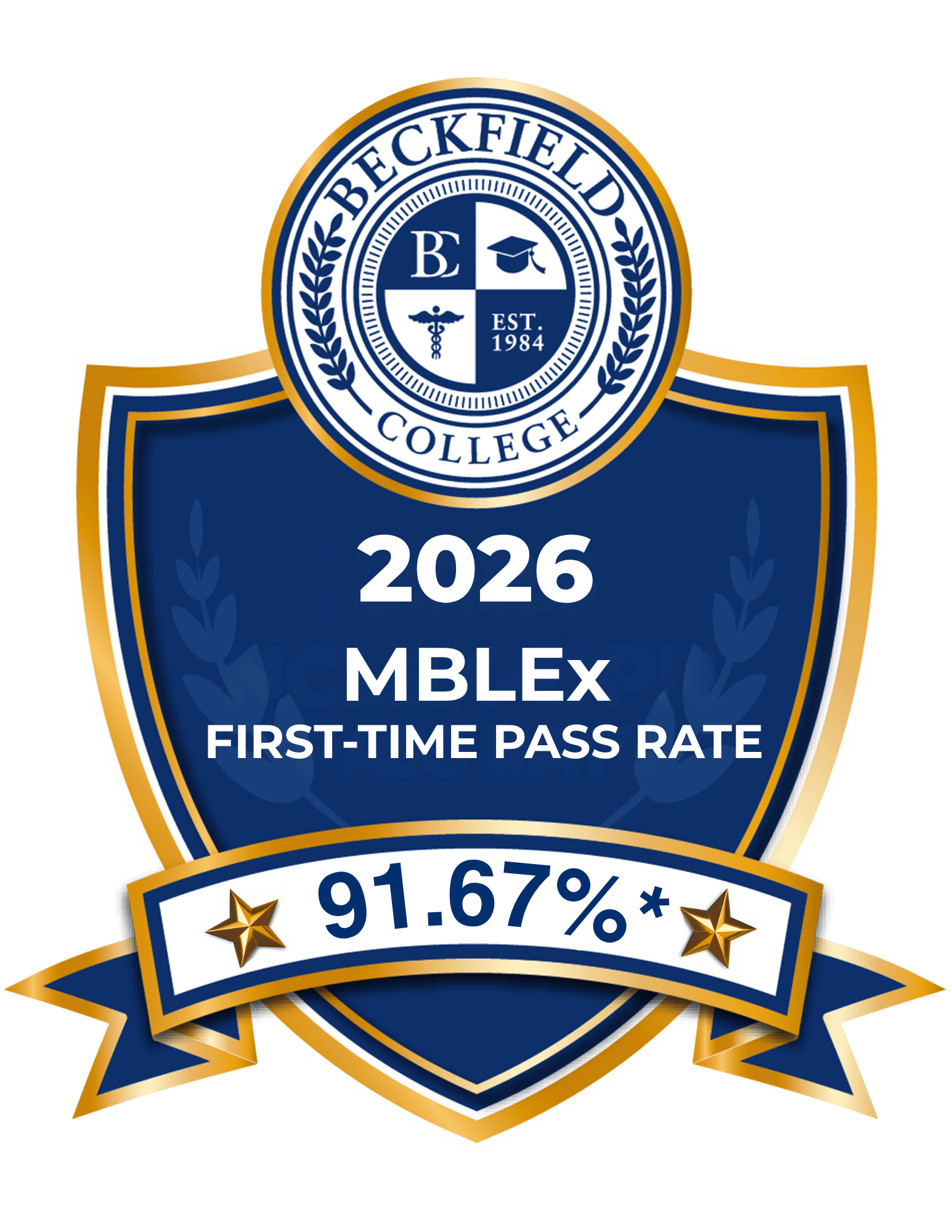 Beckfield College 91.67 percent first-time MBLEx pass rate badge